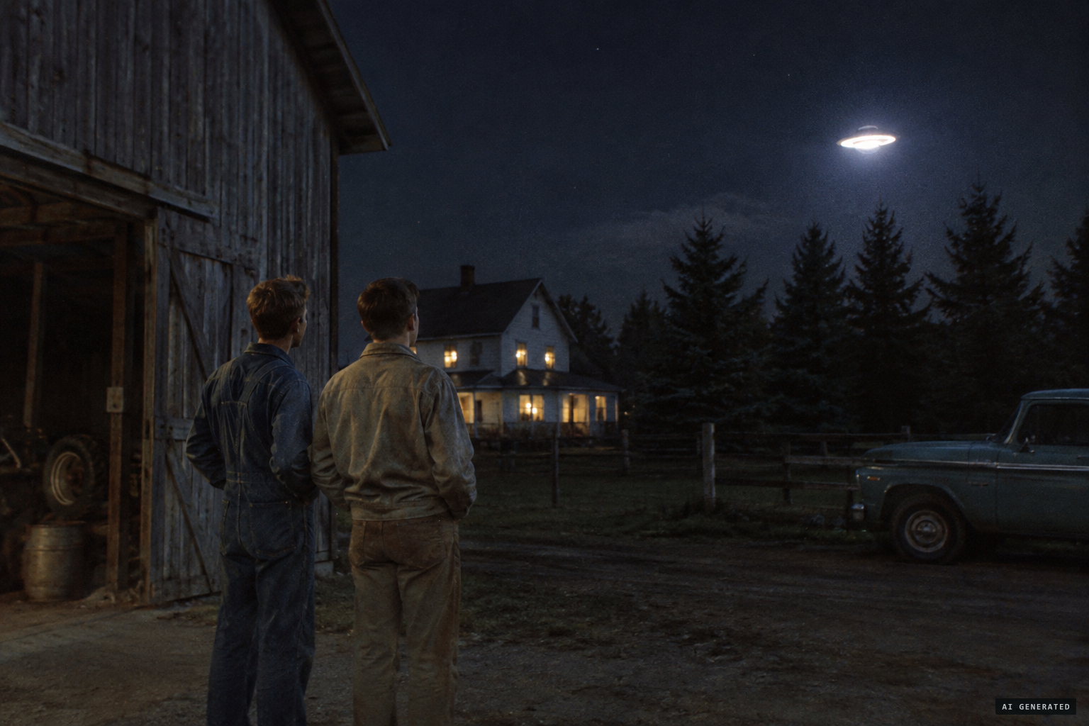 Harold and Robert watch the object return over the pine grove