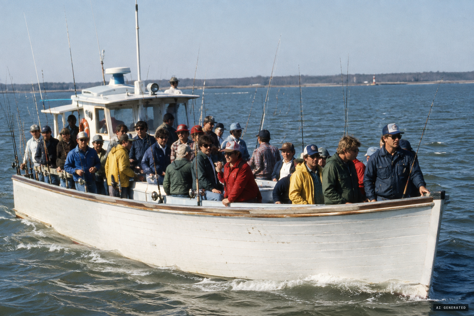 A crowded fishing trip off Smith Point, October 1980