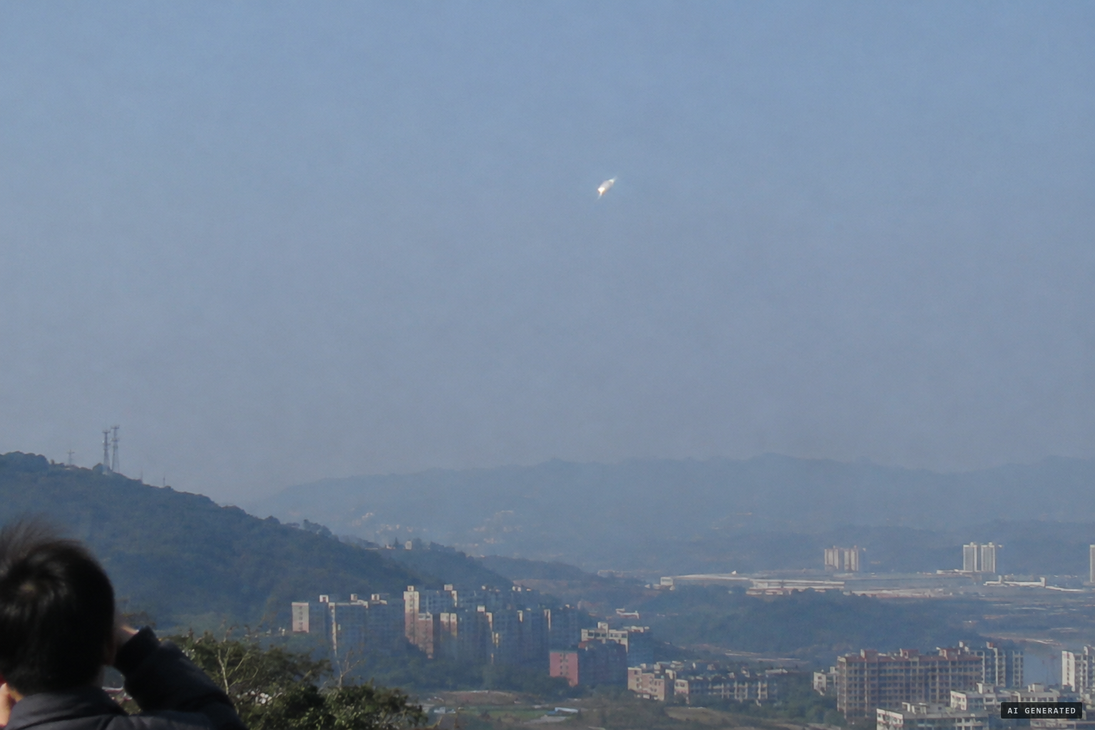 An unusually shaped, light-emitting object approaching from the north