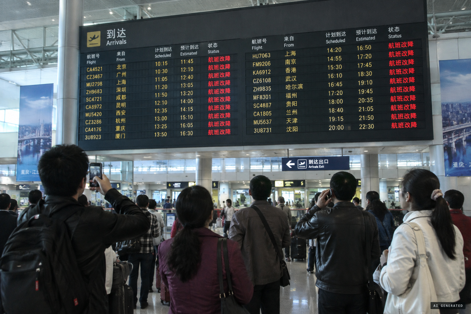 The arrivals board showing inbound flights diverted