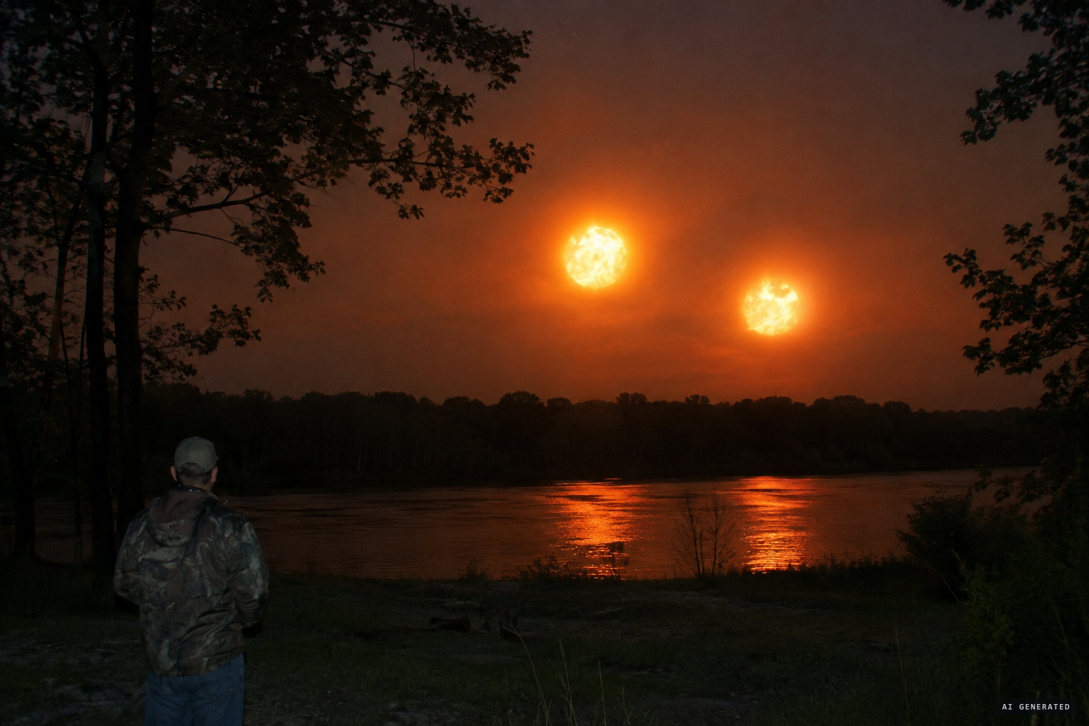 The later version: two silent flaming spheres, each about 45 feet across