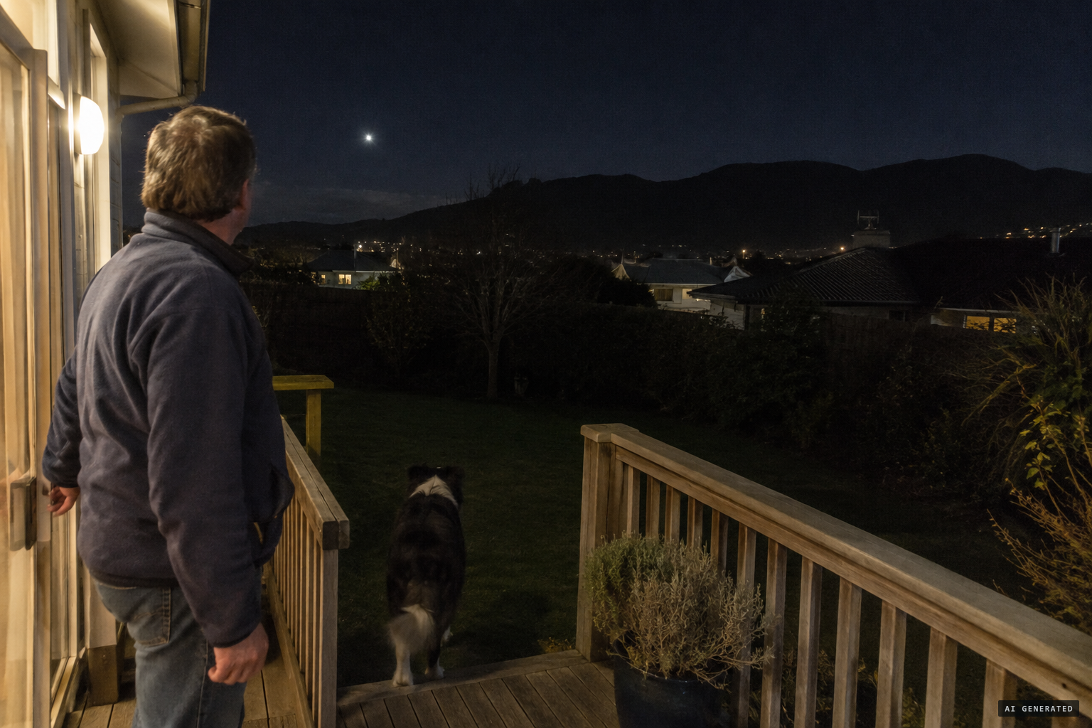 Letting his dog Rollo out on the deck, Lavelle notices a bright light to the south-west.