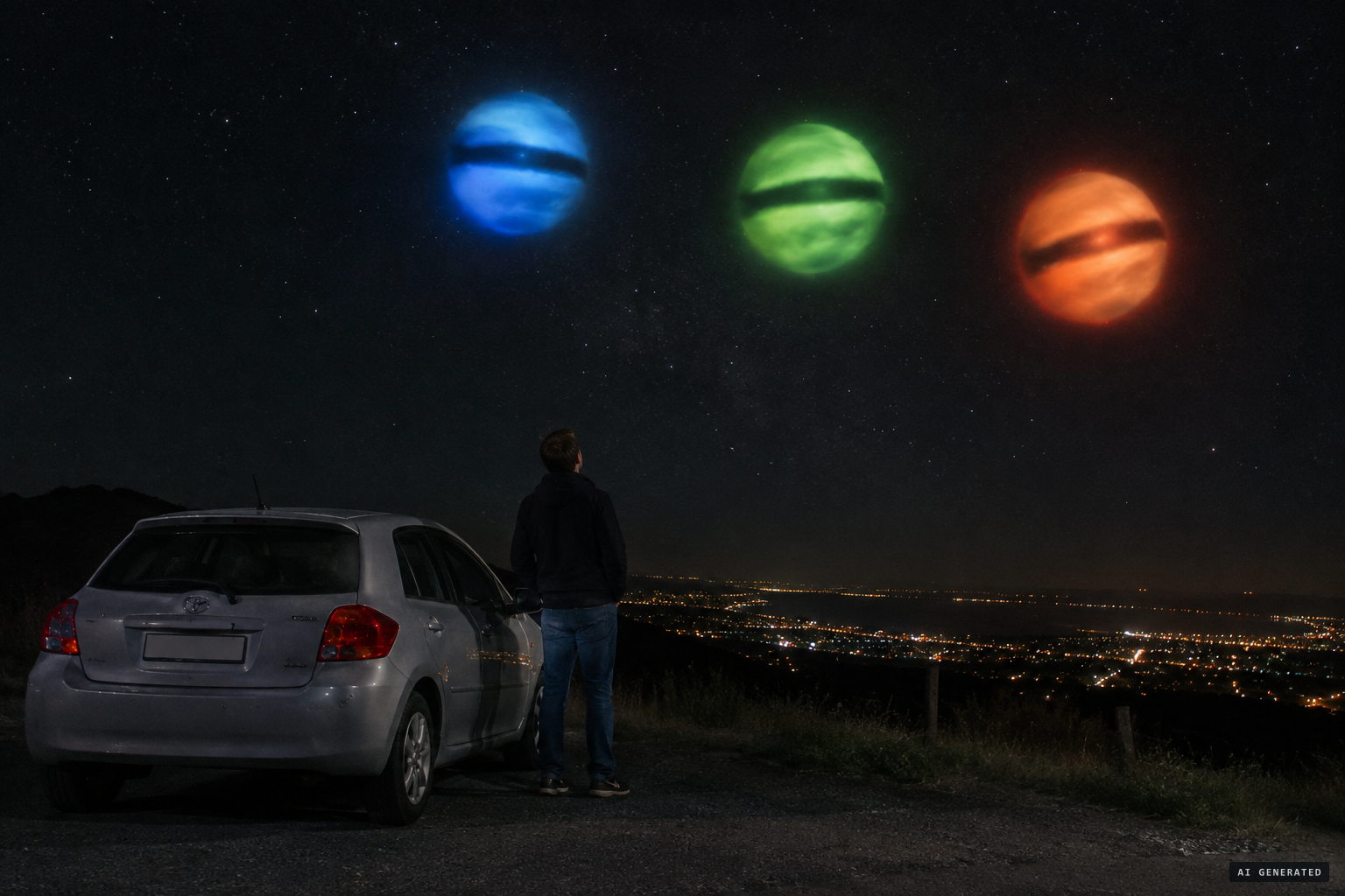 The next night Lavelle drives nearer and sees three such objects.