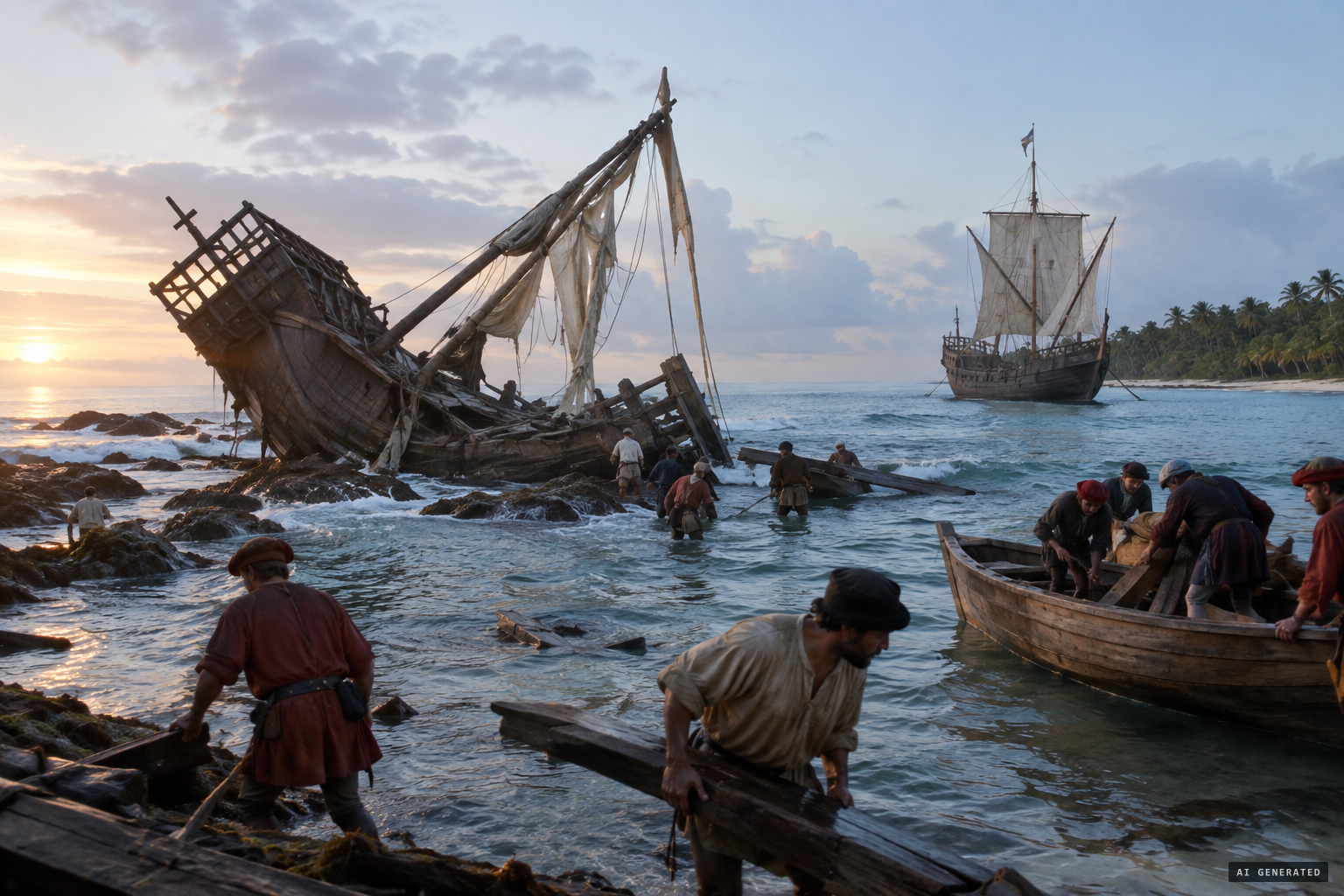 The Santa María wrecked off Hispaniola, 25 December 1492