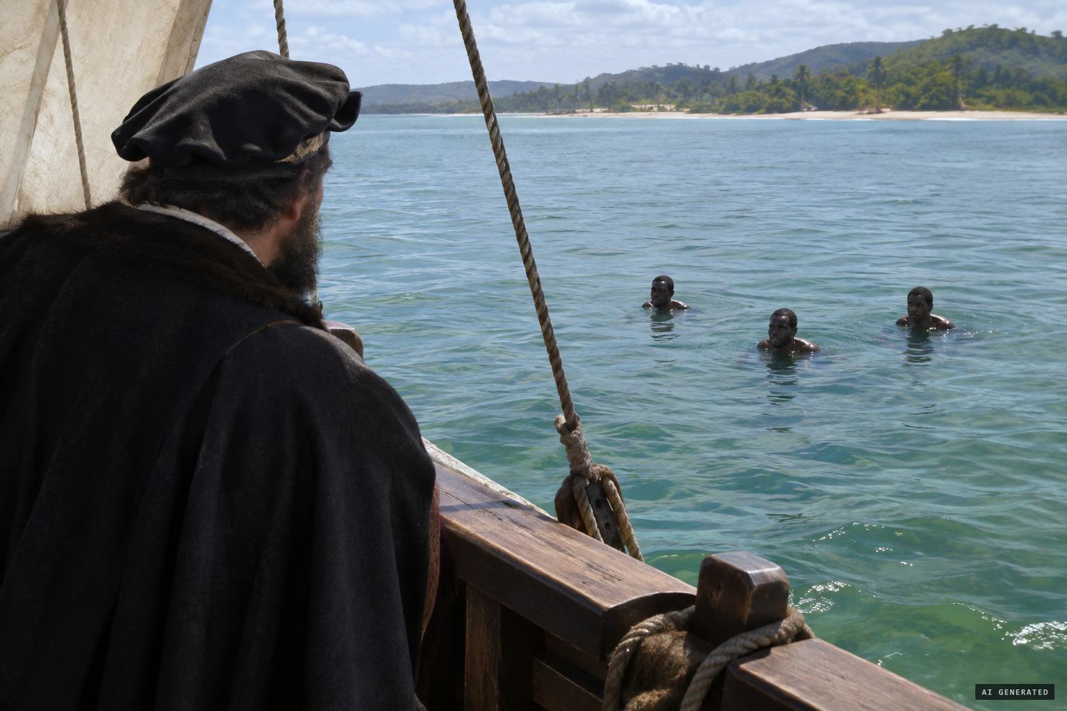 Three sirens rising well out of the sea, 8 January 1493