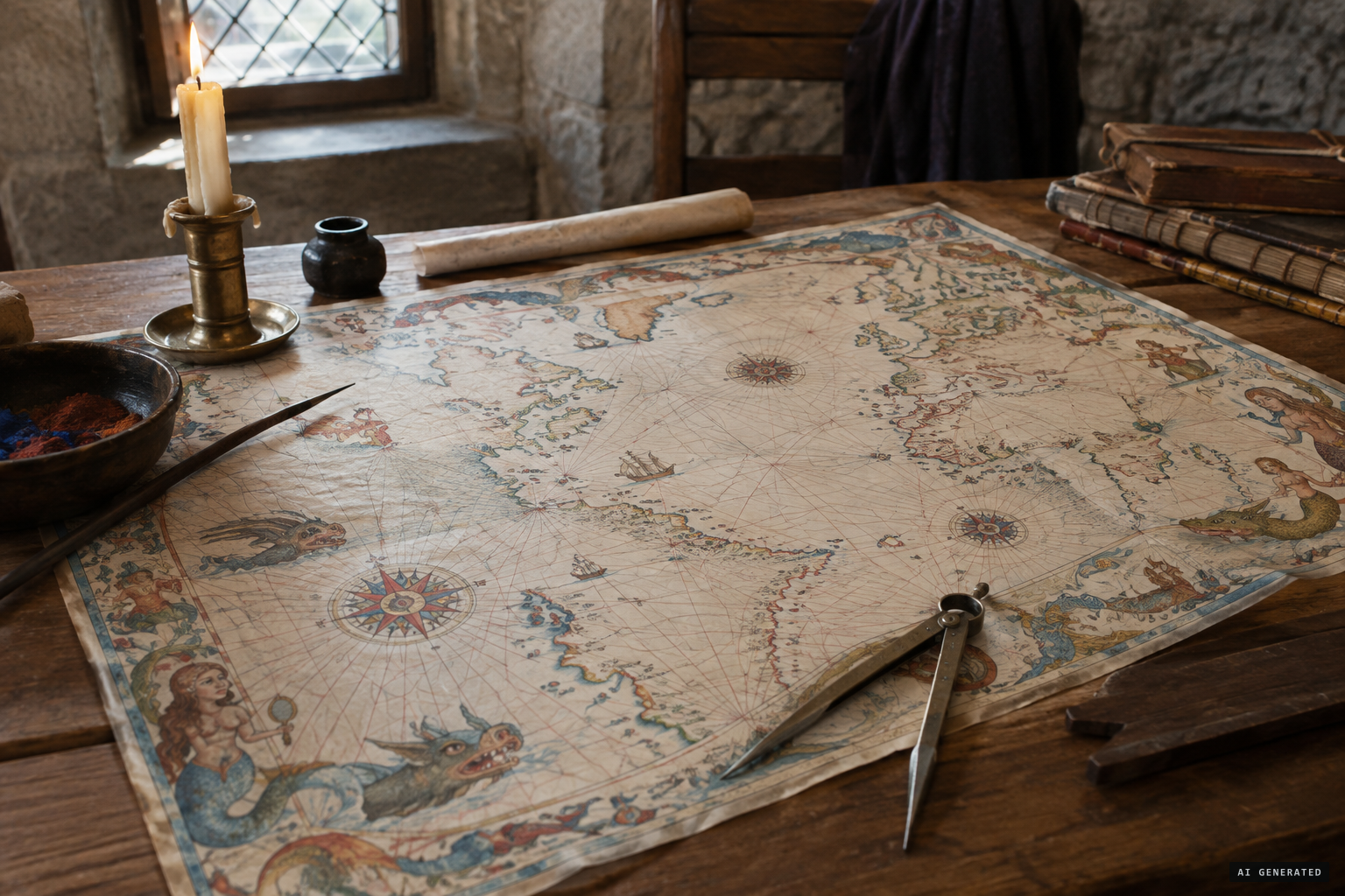 Maps of the day, fringed with mermaids and monsters