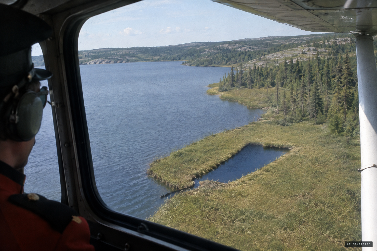The RCMP aerial patrol finds a patch cleared of reeds