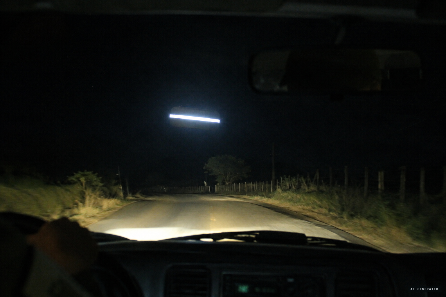 Cpl. Rabelo sees a 'bus without wheels' with a white light along its middle