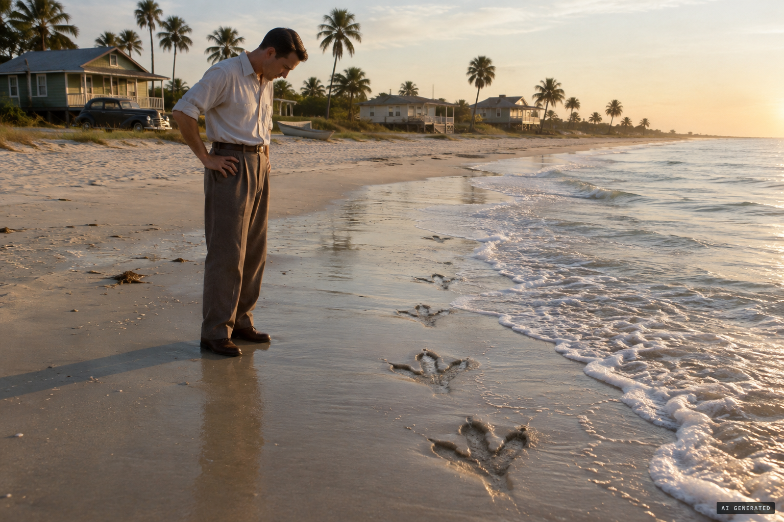 Giant three-toed tracks come up out of the Gulf onto Clearwater Beach