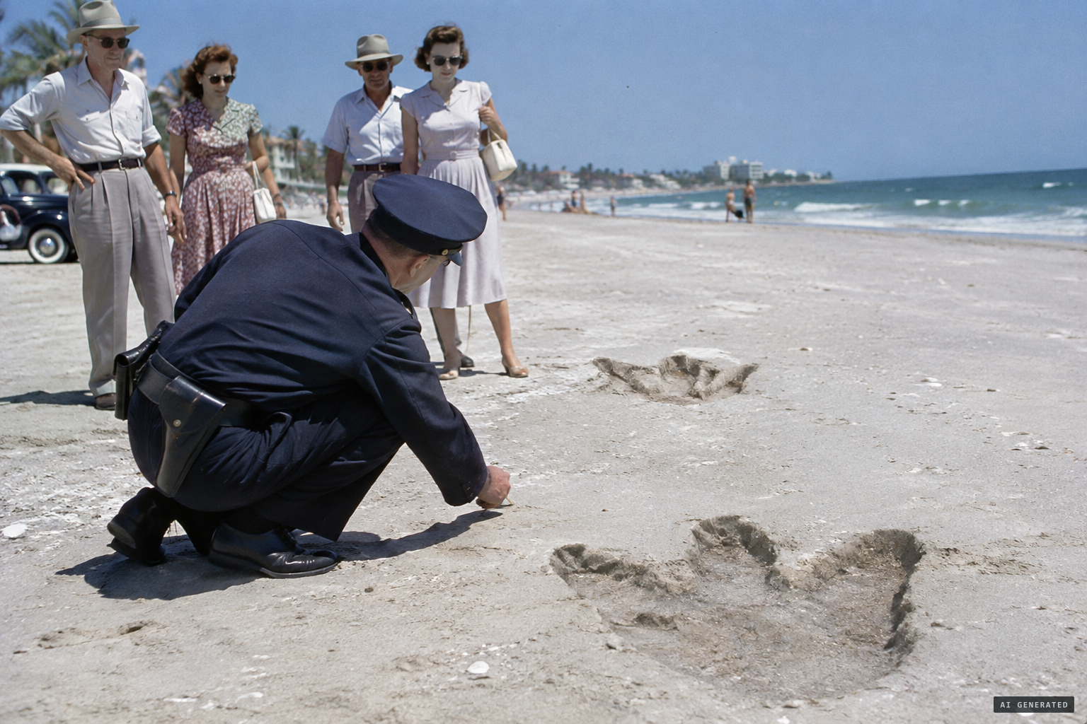 Police Chief Jefferson Elliott studies the prints' impossibly long stride