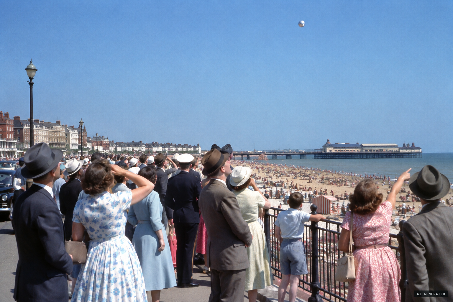 Thousands on Cleethorpes promenade see a mystery sphere glitter in the blue sky