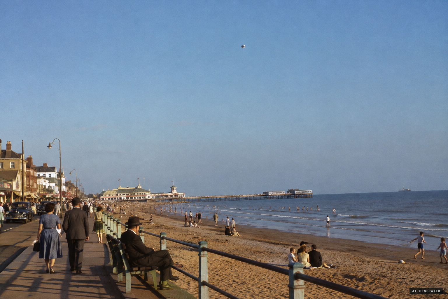 The large glass-like sphere hovers over Cleethorpes for over an hour