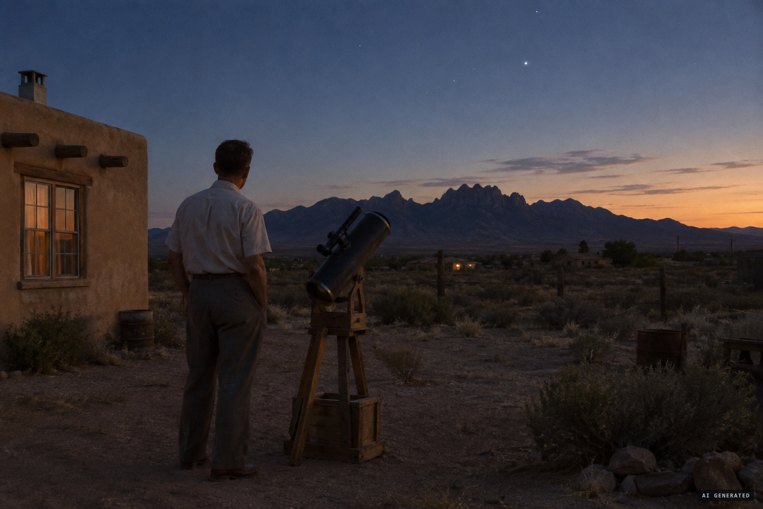 Clyde Tombaugh, discoverer of Pluto, at home in Las Cruces in 1949