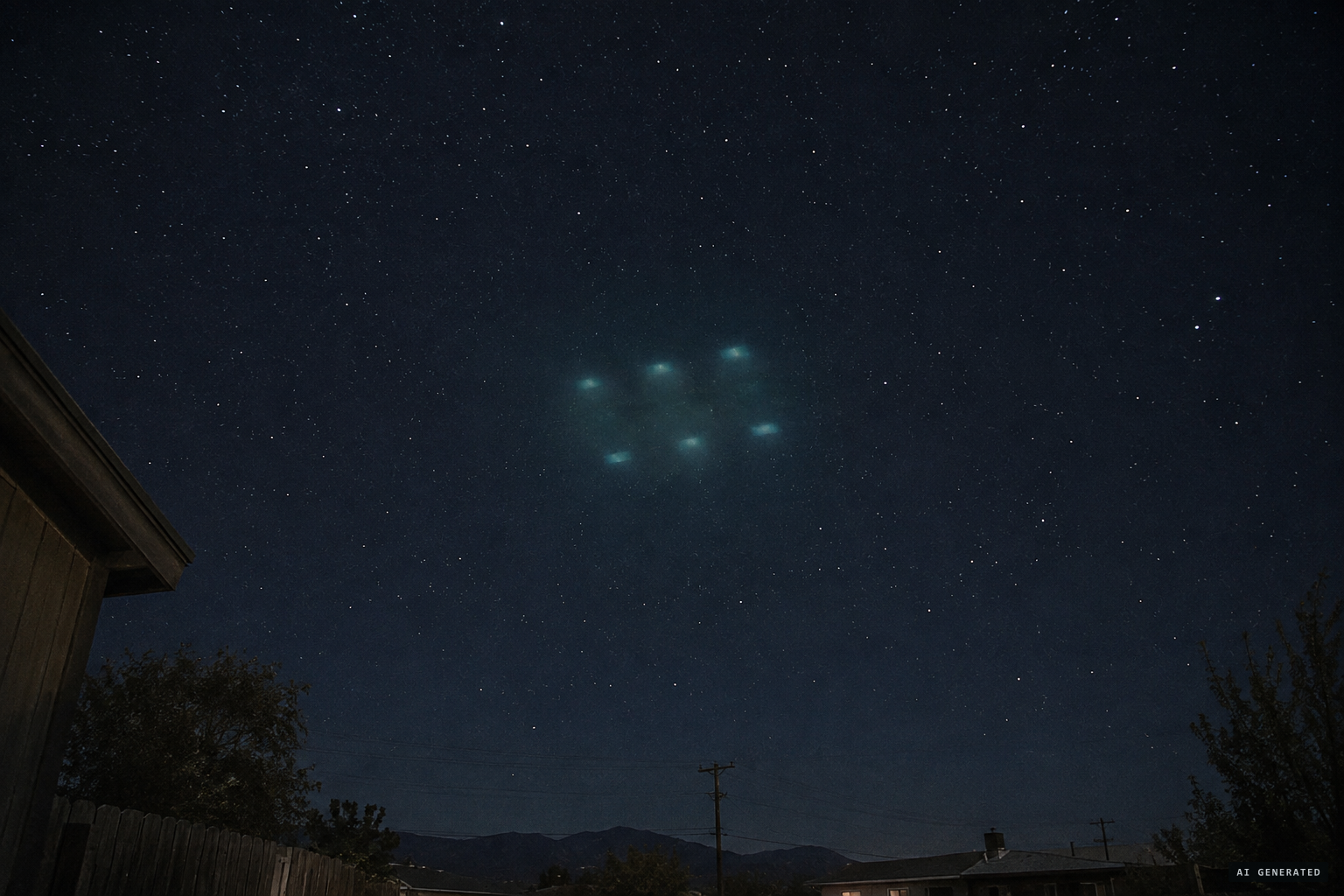 A geometrical group of faint bluish-green rectangles, with a faint glow joining them