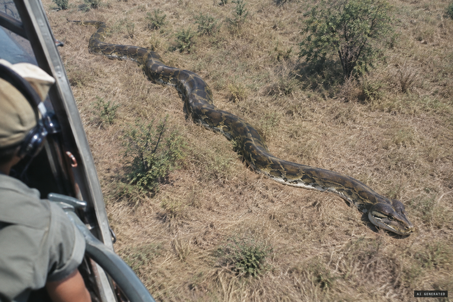 A snake close to 50 feet long, with a head as big as a horse's