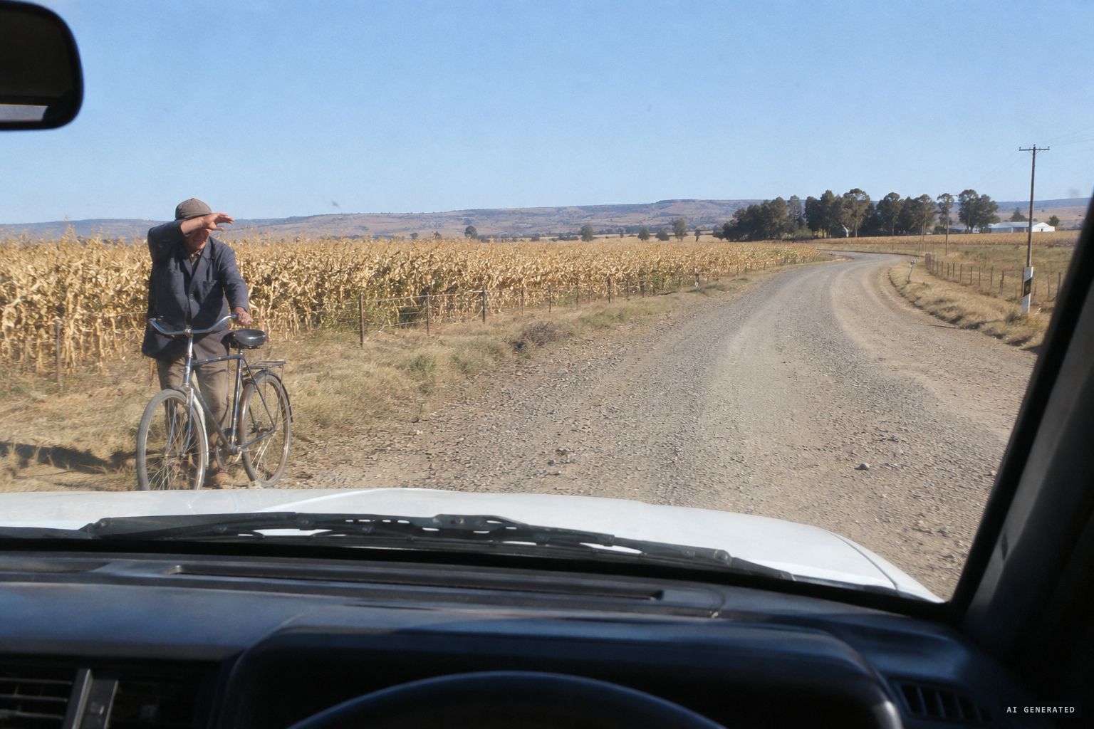 Rounding the curve, Pienaar sees an old cyclist shielding his face