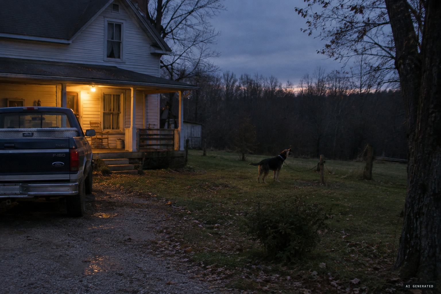 A neighbor's dog barking in the background