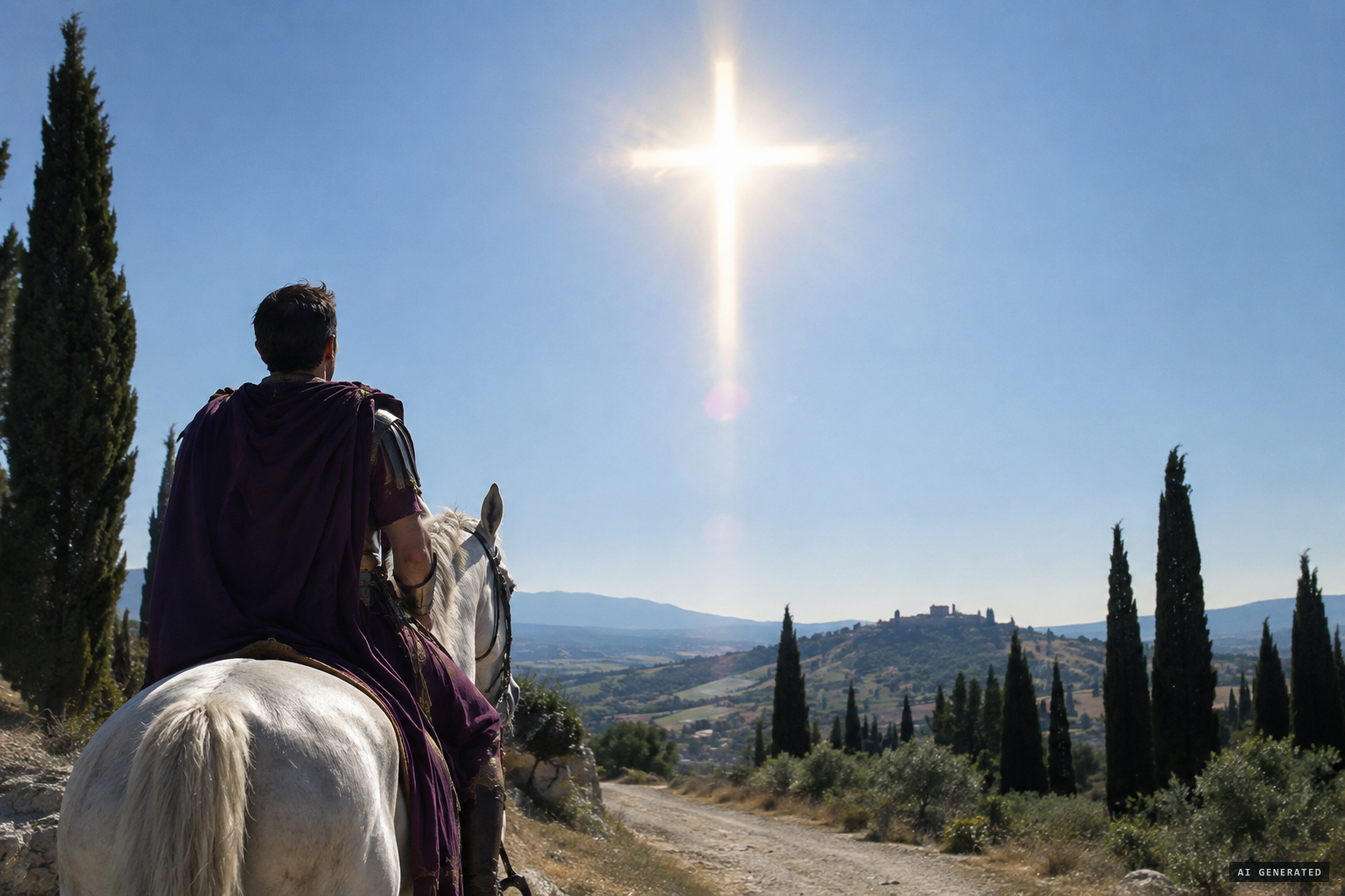 A cross of light in the heavens, above the sun at midday