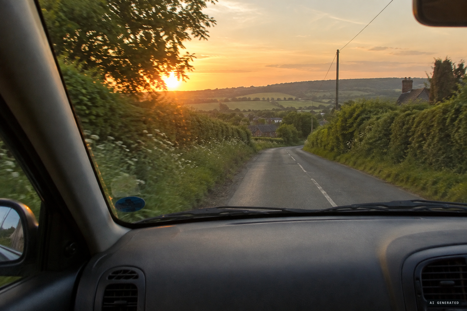 Two people driving home along Lea Lane on a June evening