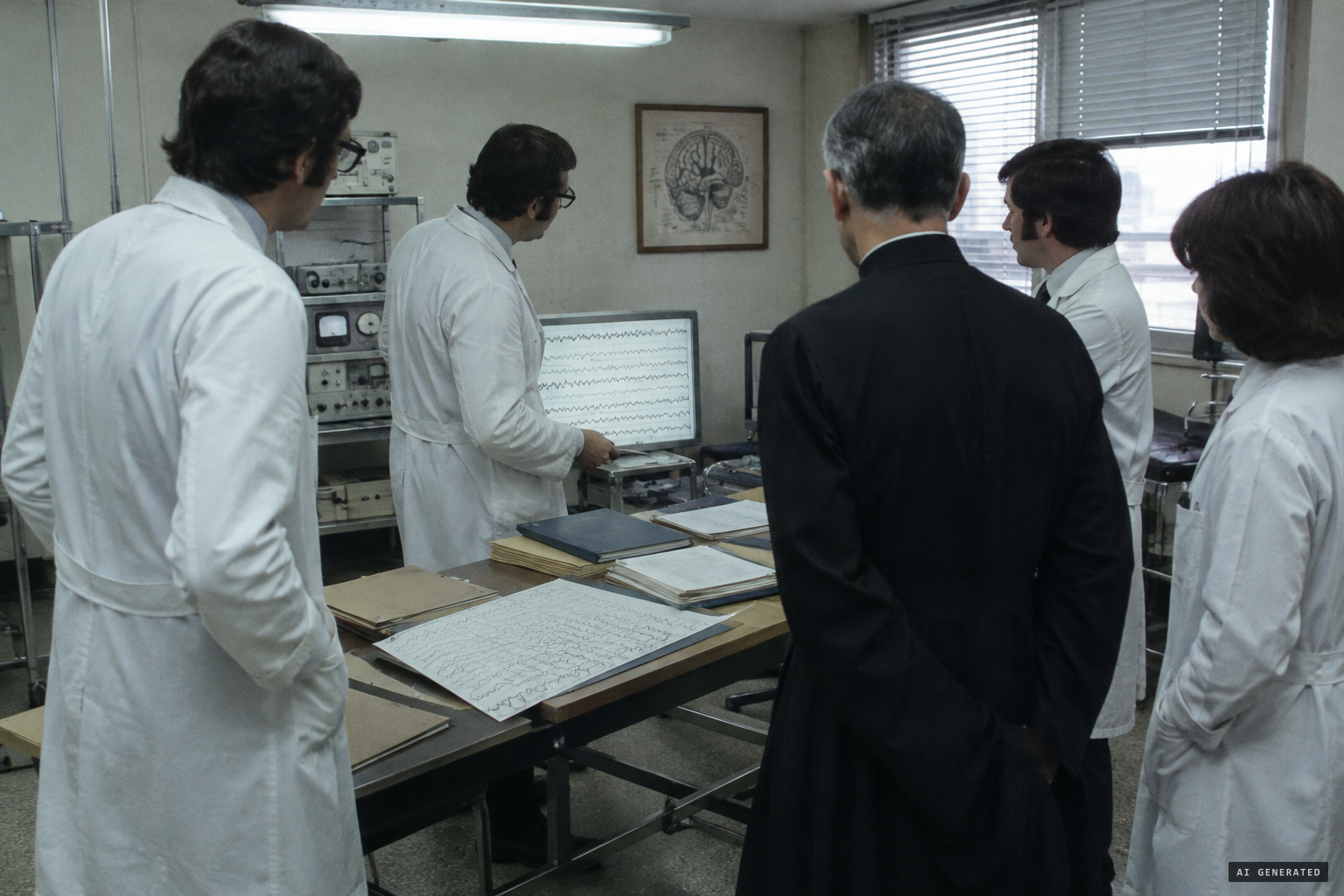 Doctors of the university, neurologists, clinicians and pediatricians, studying the case