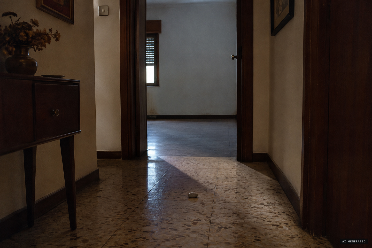 A stone on the floor, cause unknown