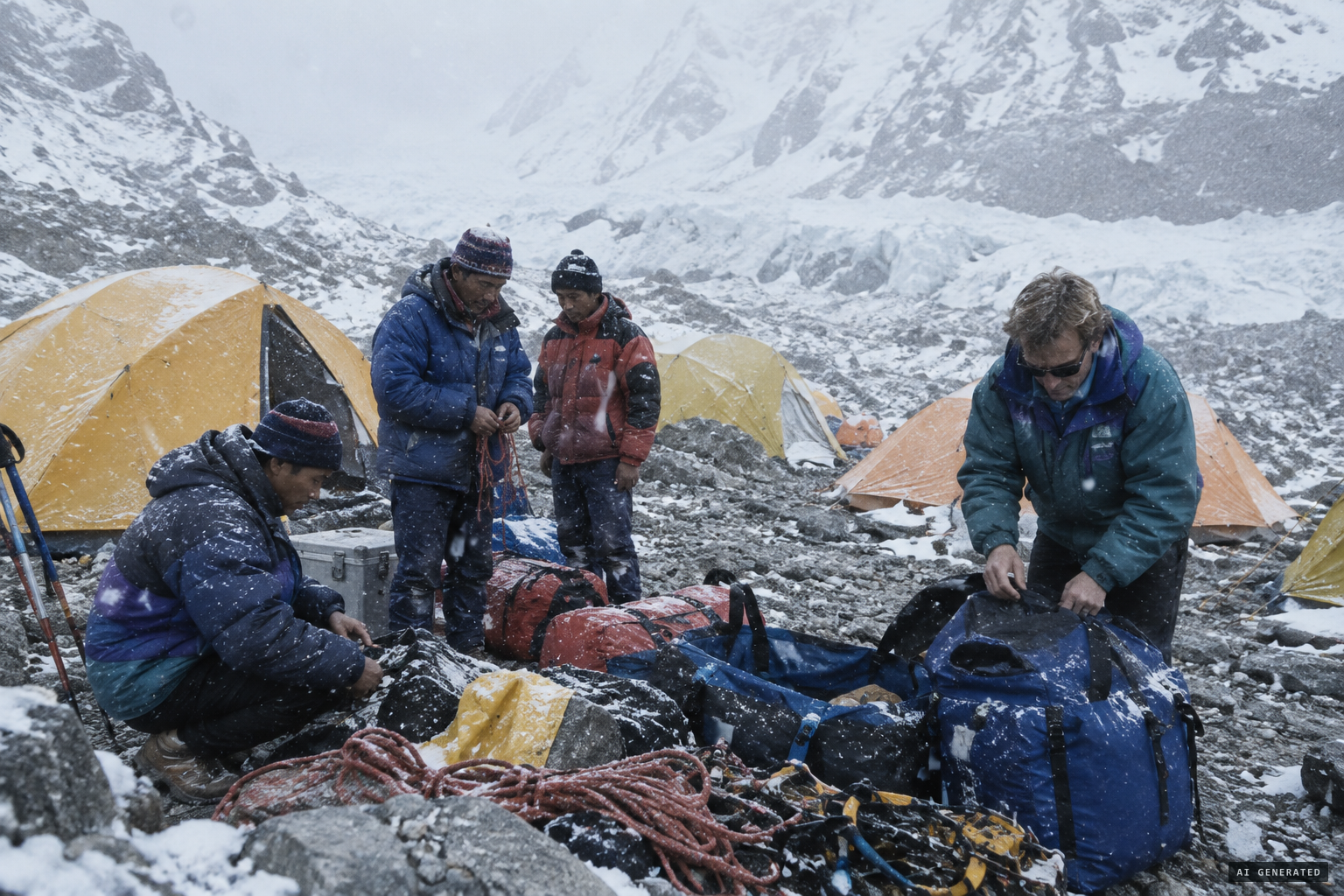 The small American team at base camp, 2 September 1998