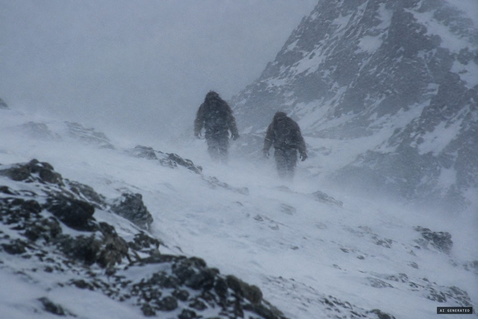 Two Yetis walking together, as later accounts claimed
