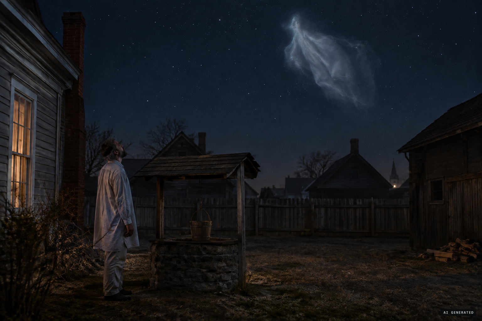Rev. G. W. Switzer, out for water at the well, sees something in the sky.