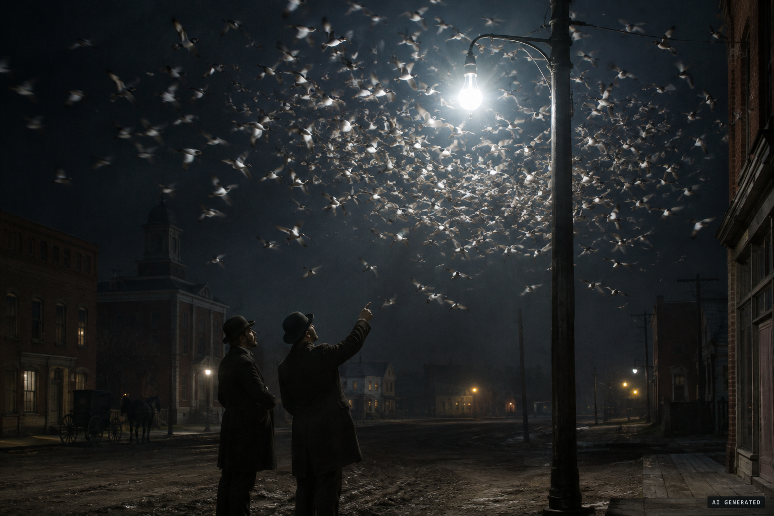 John Hornbeck and Abe Hernley find the 'wraith' to be a flock of killdeers confused by the electric lights.