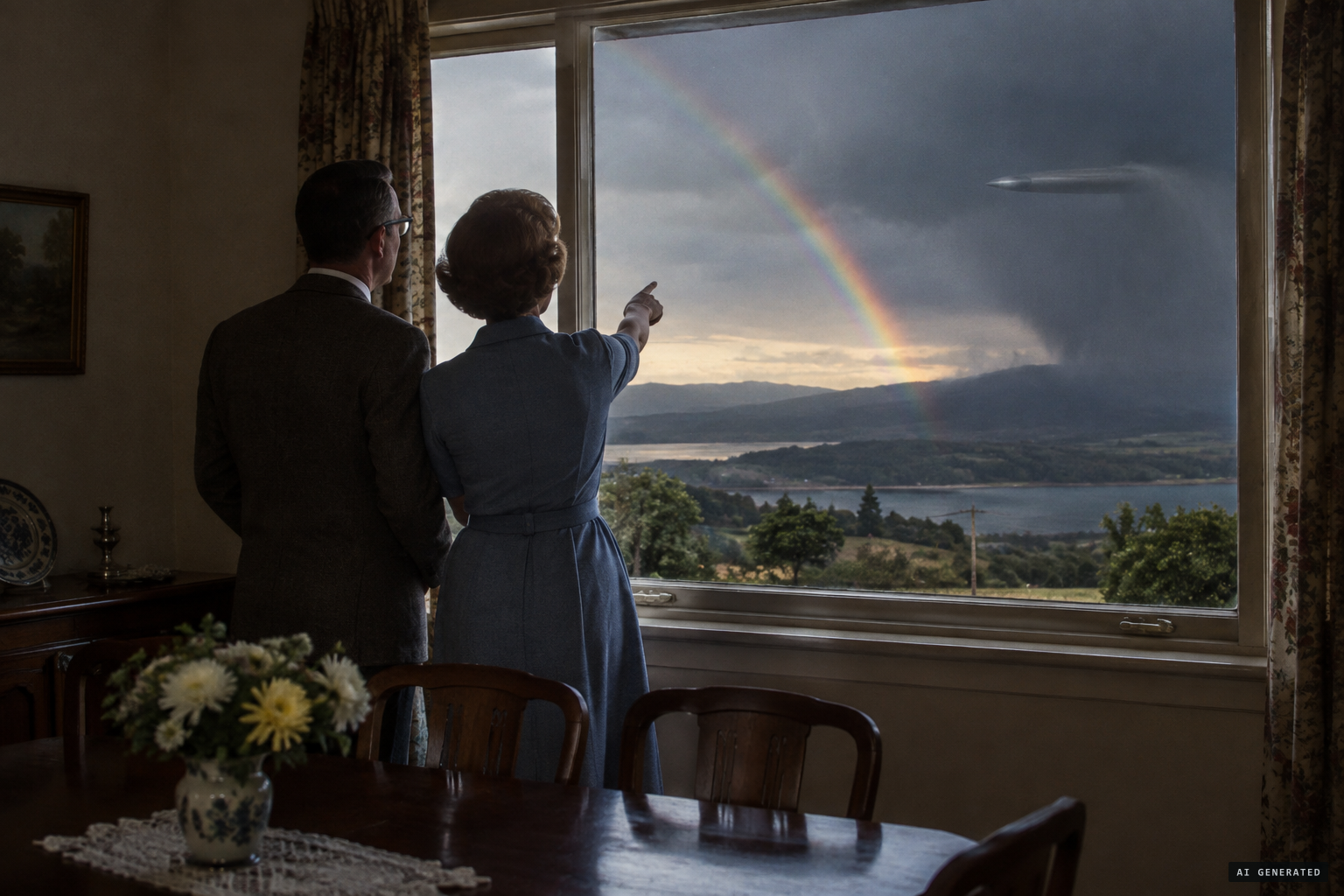Mrs Browning sees a long cigar-shaped object come out of a rain squall