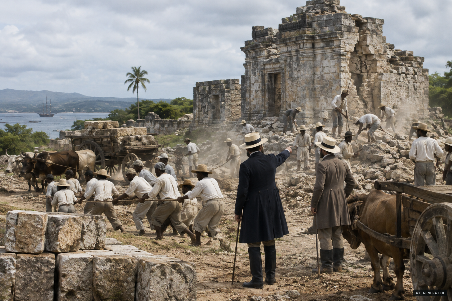 Engineers have an old temple pulled down for its stones