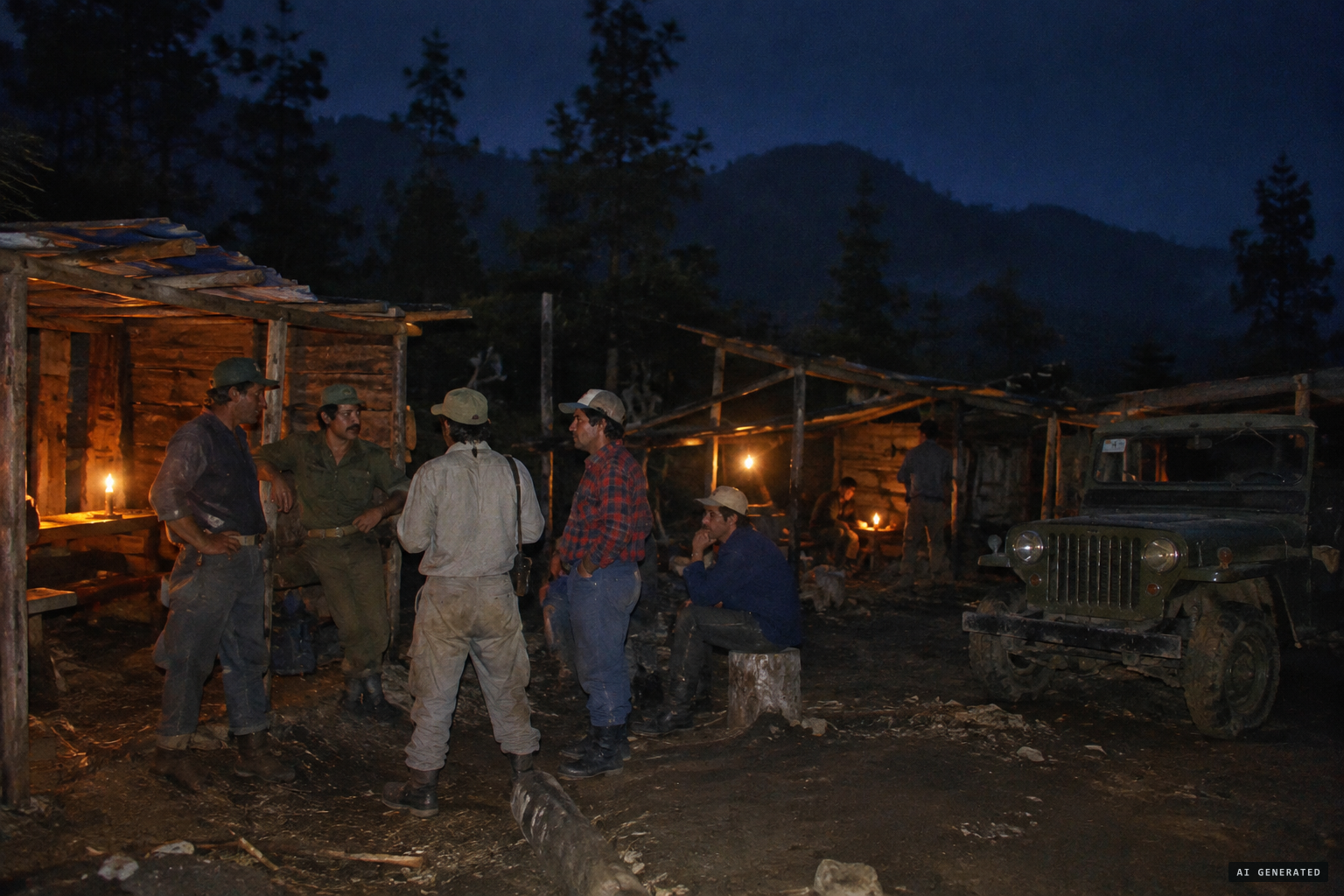 The candle-lit logging camp at Ojito de Agua