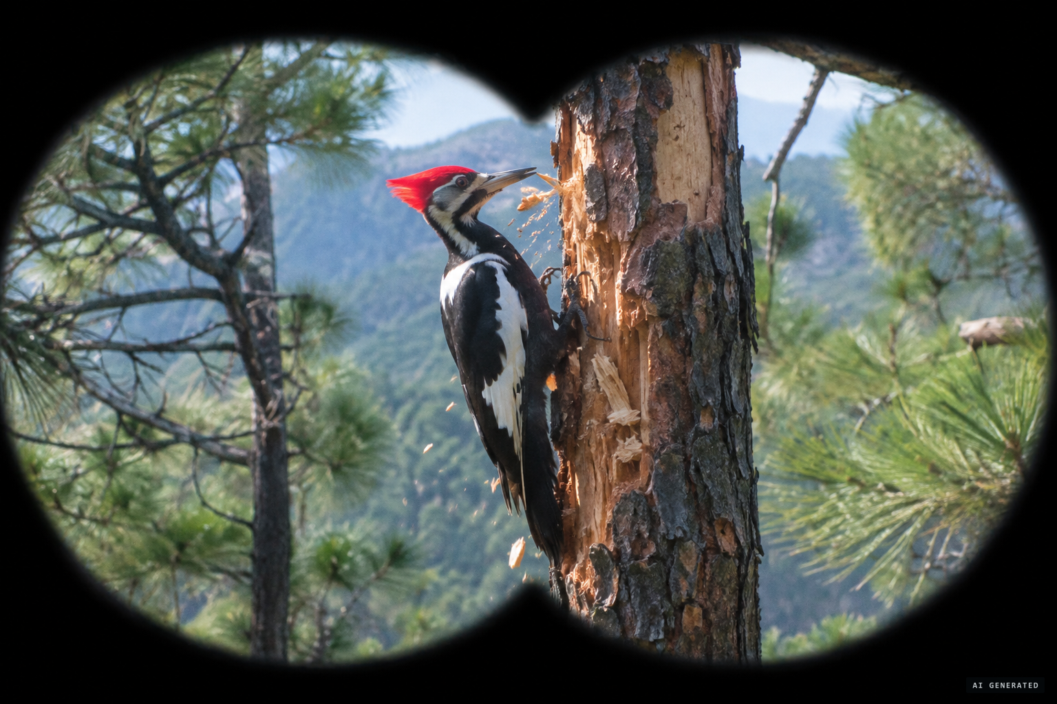 Jennifer Horne watches a male ivory-bill stripping bark