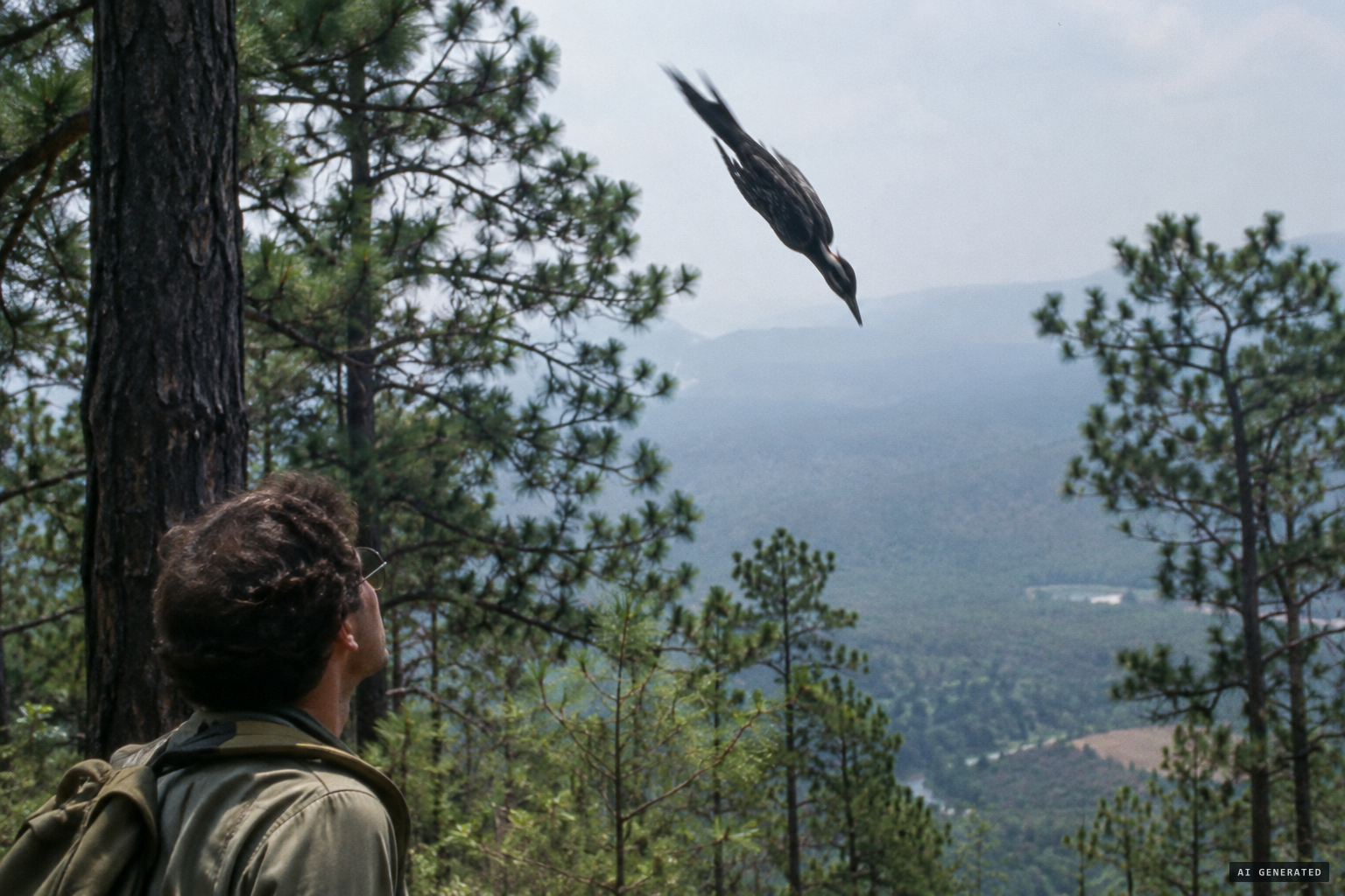 Short's bird dives from a tree like a giant, elongated crow