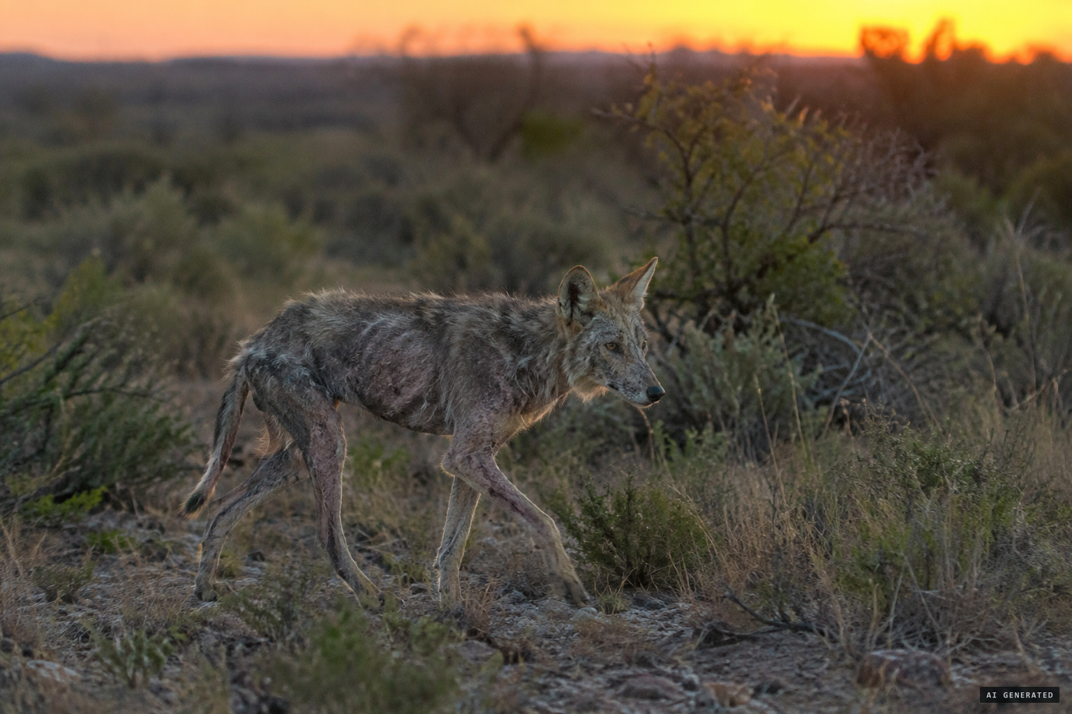 Skeptics point to a coyote with severe sarcoptic mange