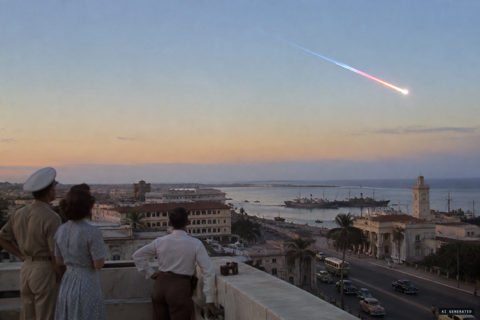 A bright meteor could trail flame-like light in blue and red
