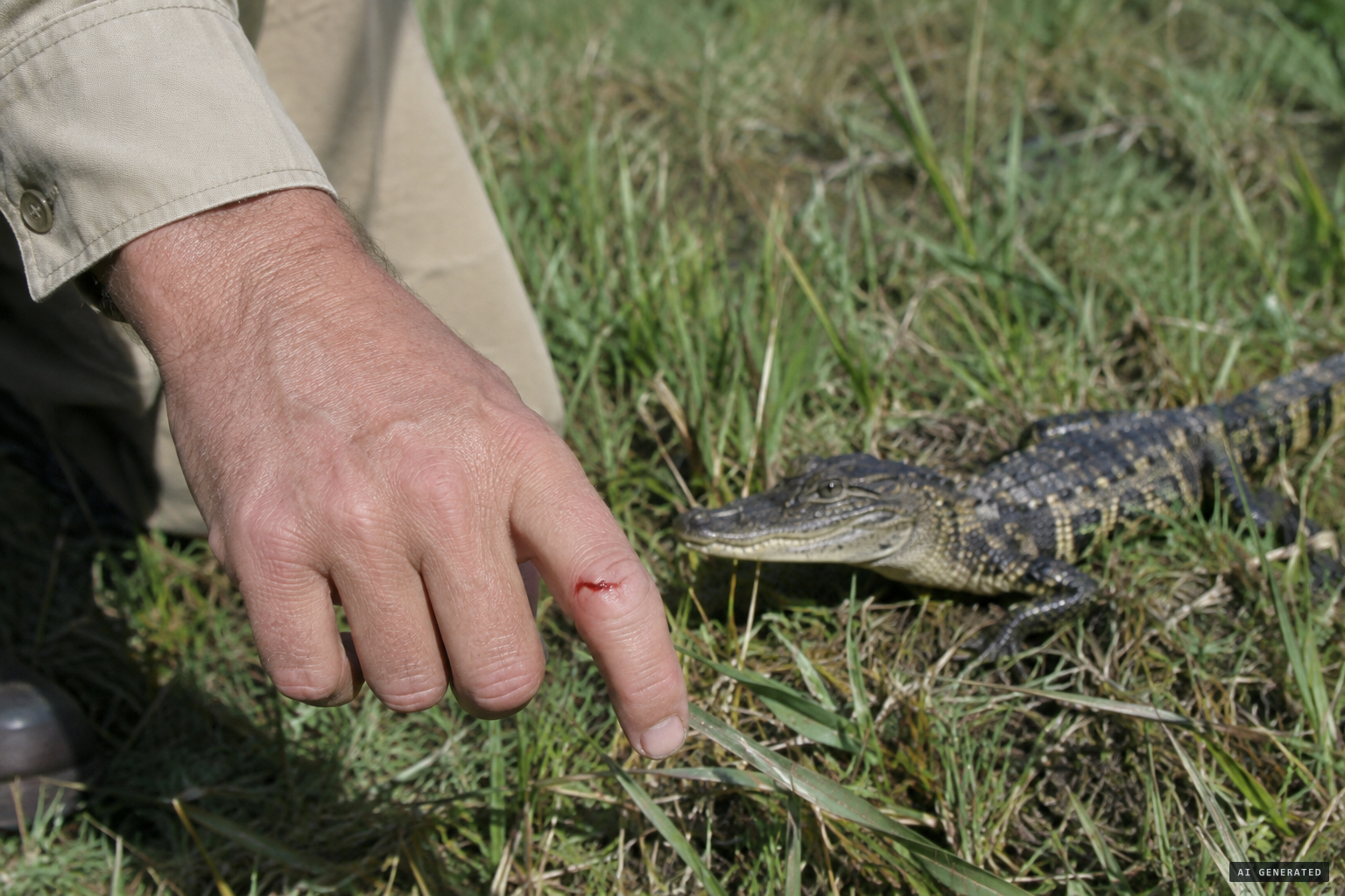 Earlier that day, a baby alligator bit Goode on his left index finger