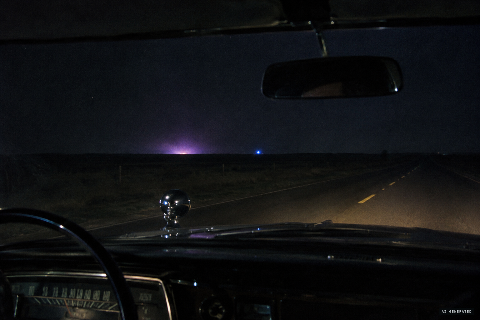 A purple light appears on the horizon, and a smaller blue light emerges from it