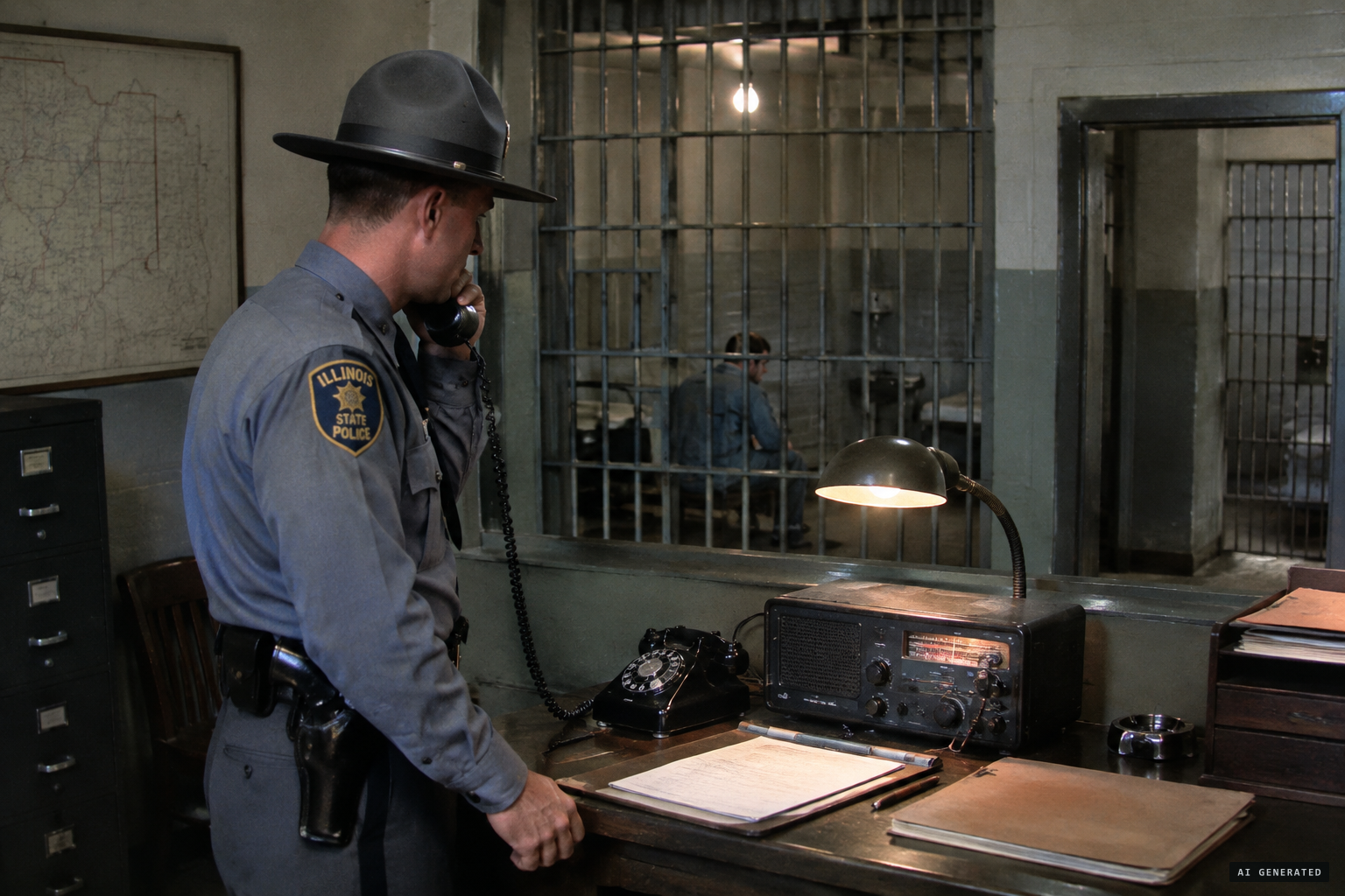 Trooper Showers takes the calls at the Danville jail