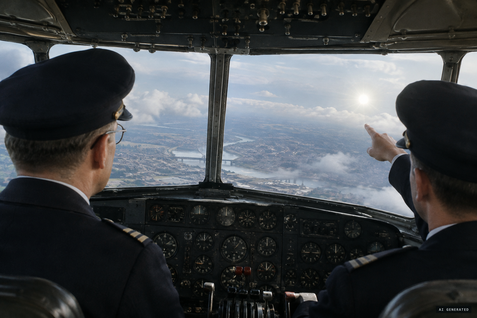 The TWA crew sees a bright light hovering to the southeast