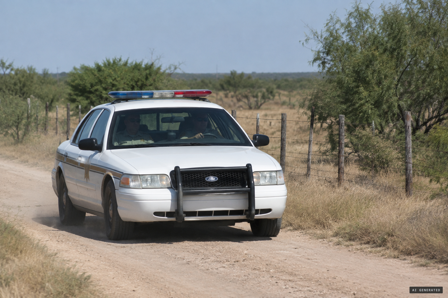 Cpl. Riedel and a trainee deputy check fence lines on the back roads