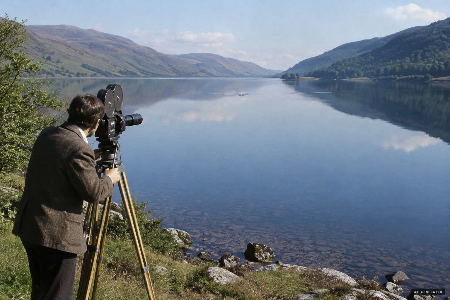 A disturbance appears on calm water about one mile from Raynor's camera