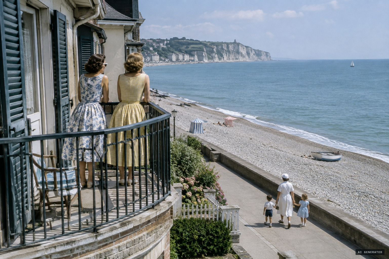 Summer 1951: two English women rent a holiday house at Puys, its balcony facing the sea.