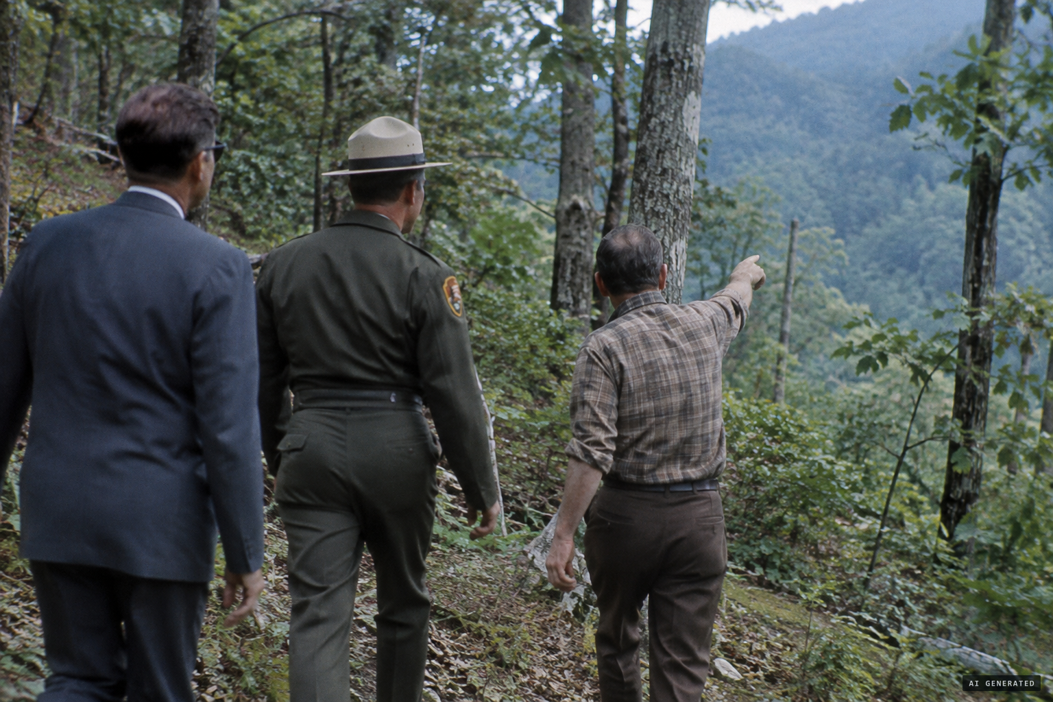 An FBI agent and a ranger walk the ground with Key near Sea Branch