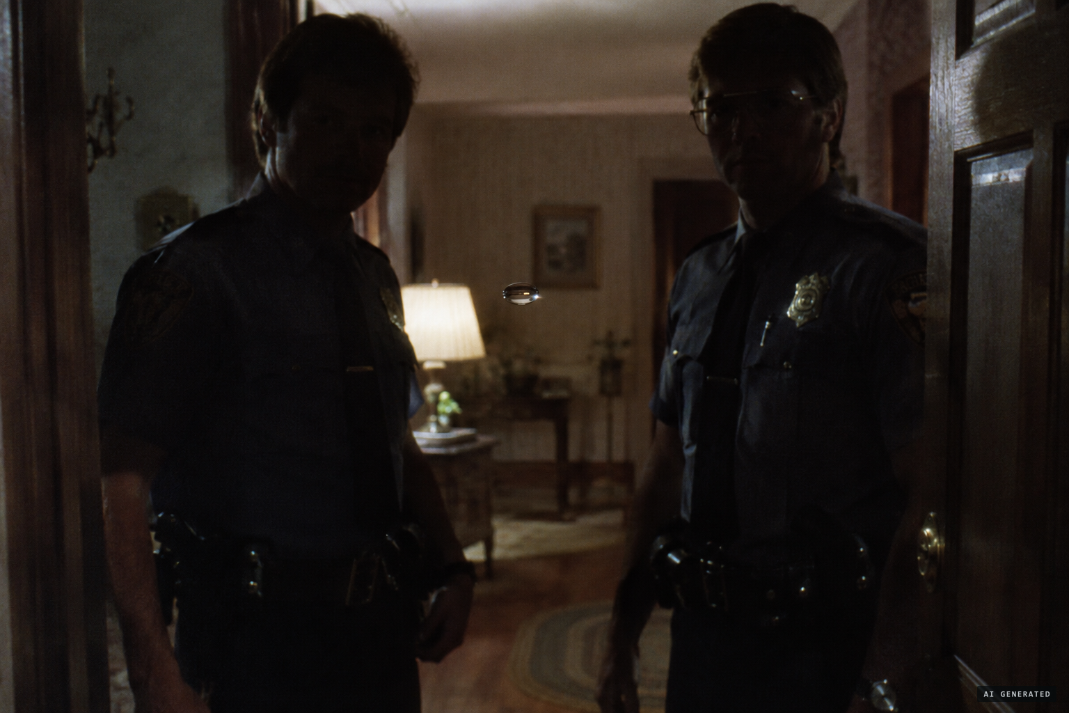 Patrolmen Wolbert and Baujan watch a droplet travel horizontally between them