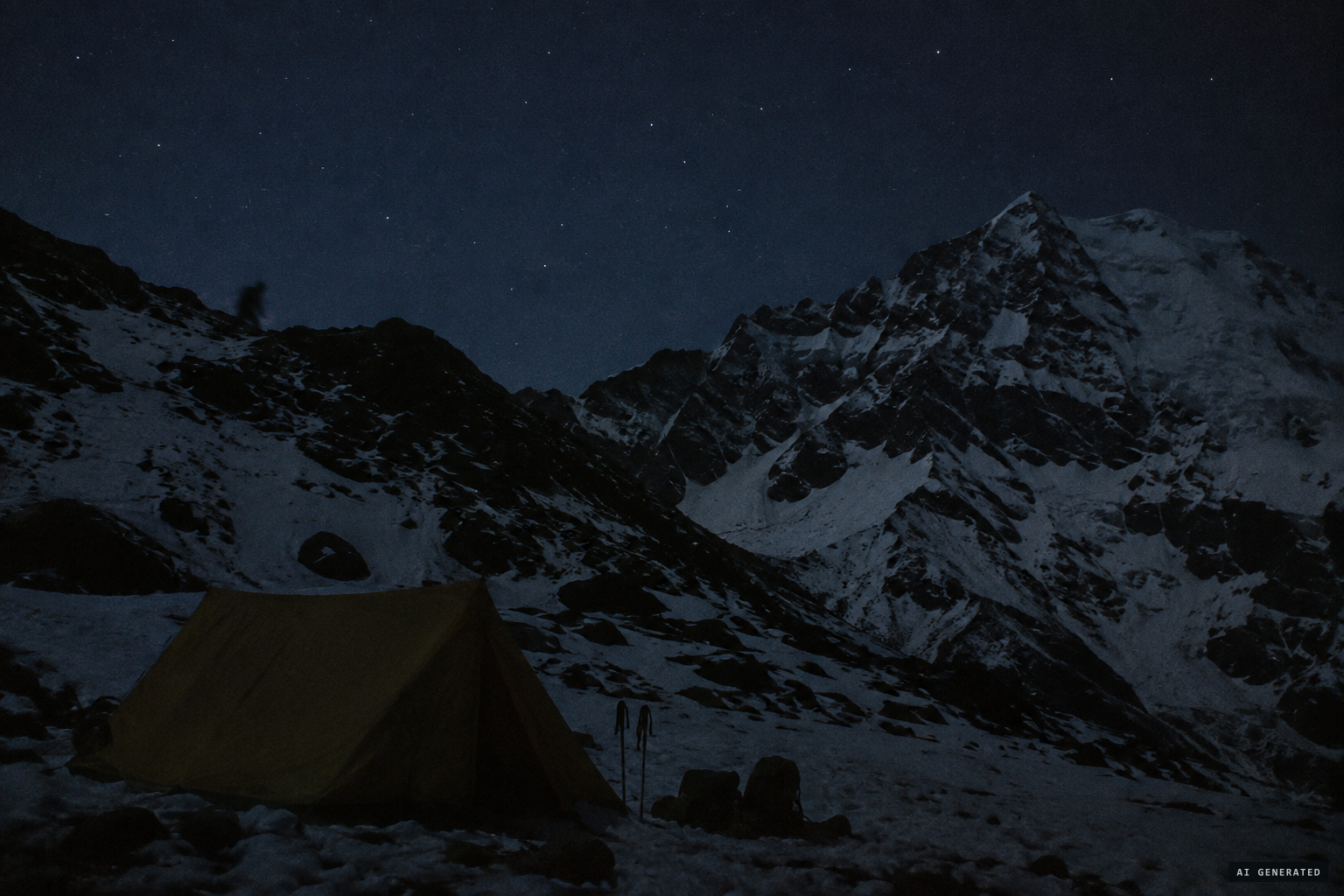 Whillans sees only a shadow disappearing behind a ridge