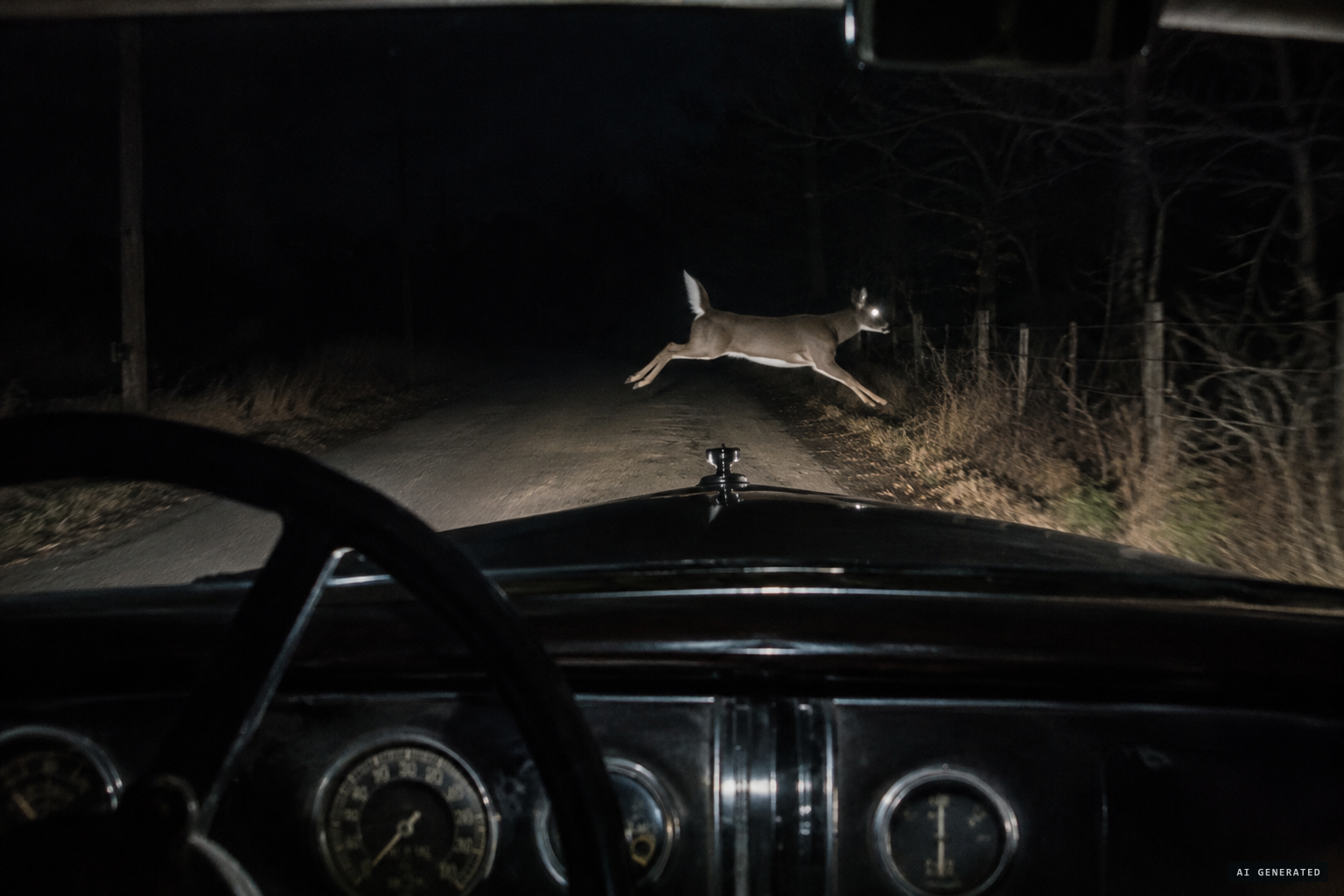 A bounding shape with bright eyes could fit an ordinary deer, its eyes reflecting light