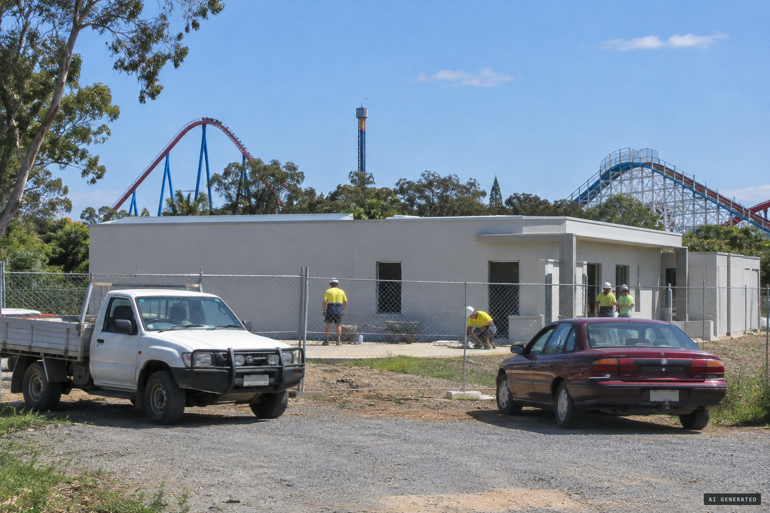 The Big Brother house under construction beside Dreamworld, 2001