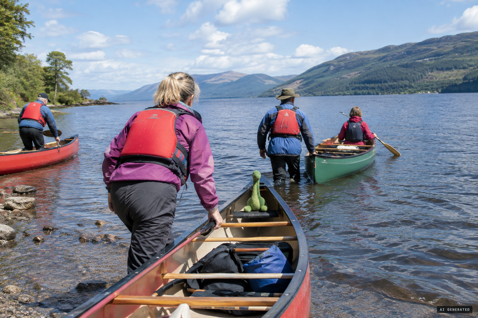 Richard Mavor's charity canoe trip sets off, a stuffed Nessie riding in the bow