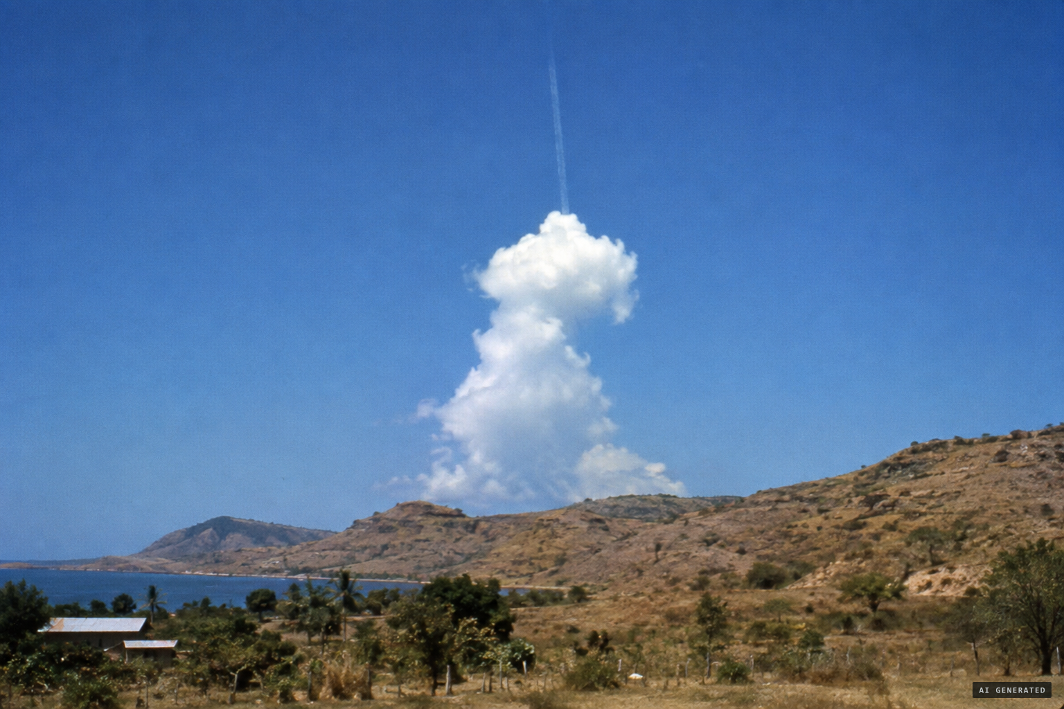 No missile, meteor or balloon fits, and the lone cloud stays unexplained